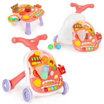 2-in-1 Interactive Baby Walker and Educational Activity Table with Sounds