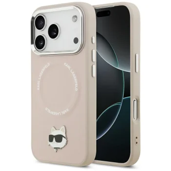 Karl Lagerfeld iPhone 17 Pro Max dėklas Choupette Pin MagSafe, rožinis