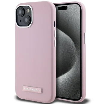 Karl Lagerfeld FW Metal Plate MagSafe iPhone 15 Case, Pink