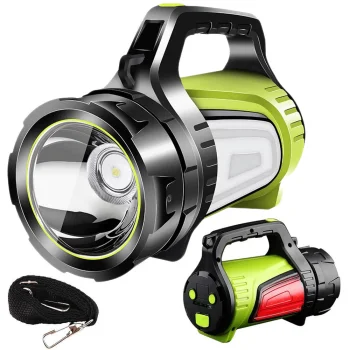 Įkraunamas LED prožektorius JS-881B su išorine baterija, juodas/žalias
