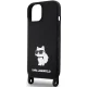 Karl Lagerfeld dėklas iPhone 15 su virvele Crossbody Silicone Choupette, juodas