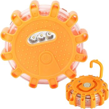 Powerful 360° LED warning light with magnet and hook, orange