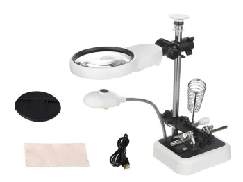 Litavimo stovas Trečioji ranka su lupa ir 6 LED apšvietimu, juodas/baltas