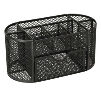 Metal Mesh Desk Organizer with 9 Compartments and Drawer, Black