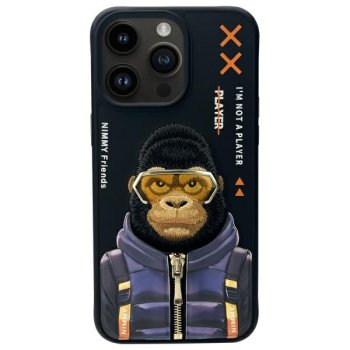 Nimmy Cool&Cute 2.0 Monkey dėklas iPhone 15 Pro telefonui, juodas
