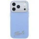 Karl Lagerfeld Saffiano Small Script MagSafe dėklas iPhone 17/18 Pro Max, šviesiai mėlynas