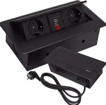 Izoxis 21446 Retractable Desk Power Strip with 2x USB, Black