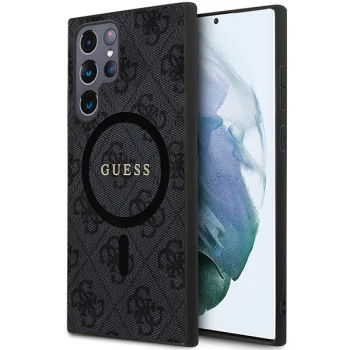 Guess 4G Collection dėklas Samsung Galaxy S24 Ultra telefonui su MagSafe, juodas