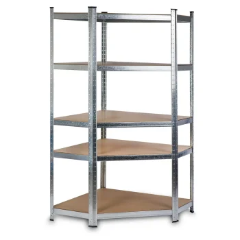 Humberg 4817 Metal Corner Shelving Unit 180x90x40 cm, 5 Shelves, Silver