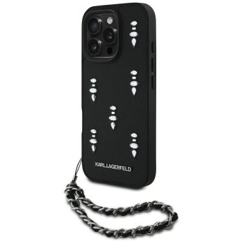Karl Lagerfeld Saffiano Crystals w/Chain Case for iPhone 16 Pro Max, Black