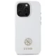Guess Silicone Logo Strass 4G dėklas, skirtas iPhone 16 Pro Max, baltas