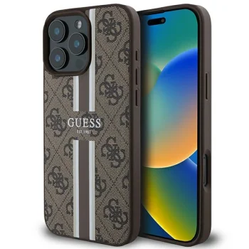 Guess 4G Printed Stripes MagSafe dėklas iPhone 16 Pro Max - Rudas