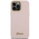 Guess Silicone Script Metal Logo & Frame dėklas iPhone 15 Pro Max, rožinis