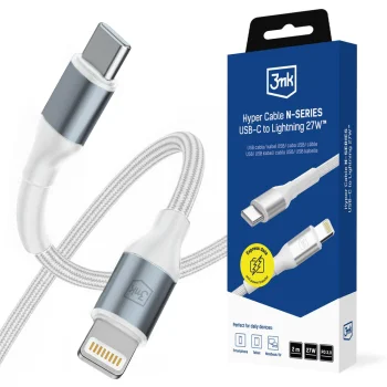3mk Hyper Cable N-SERIES USB-C į Lightning laidas 2m 27W PD 3.0, baltas