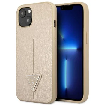 Guess Saffiano Triangle Logo Case for iPhone 14 Plus, Beige
