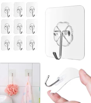 Self-Adhesive Wall Hooks, Transparent, 10 Pcs