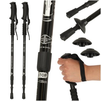 Folding Nordic Walking and Trekking Poles, 65-135 cm, 2 pcs, Black