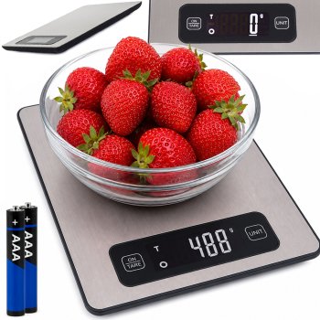 Elektroninės virtuvinės svarstyklės su LCD ekranu Inox, 5 kg