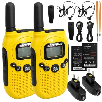 Racijų rinkinys Baofeng BF-T6 (2 vnt.), iki 2 km, 1500 mAh, LED žibintuvėlis, geltonas
