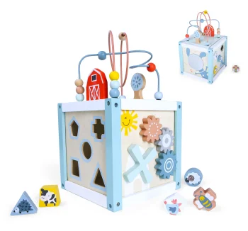 Medinis lavinamasis kubas Ecotoys 1020 su rūšiuokliu ir kaladėlėmis