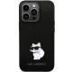 Karl Lagerfeld dėklas iPhone 14 Pro, Silicone Choupette Metal Pin, juodas