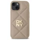 DKNY dėklas iPhone 15 telefonui Quilted Stack Logo, smėlio spalvos