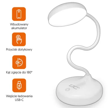 LTC LXL1977 belaidis LED stalinis šviestuvas 6W/7W, 3000mAh, baltas