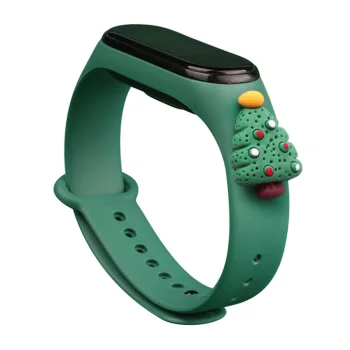 Kalėdinis silikoninis dirželis su eglute Xiaomi Mi Band 3 / 4 - Tamsiai žalias
