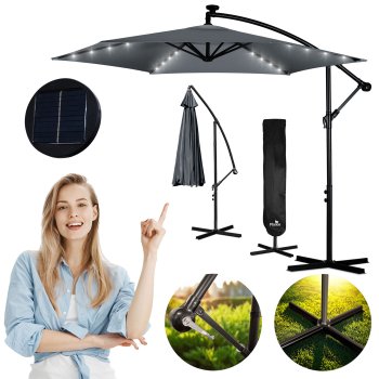 Plonos 488200 sodo skėtis su LED apšvietimu ir dėklu, 350 cm, pilkas