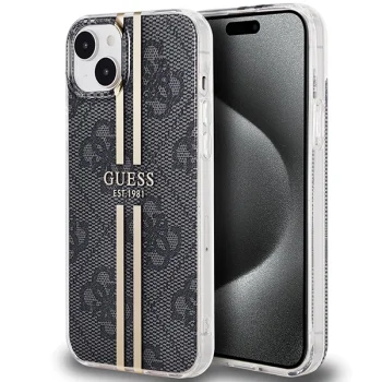 Guess iPhone 15 Plus / 14 Plus Case IML 4G Gold Stripe, Black