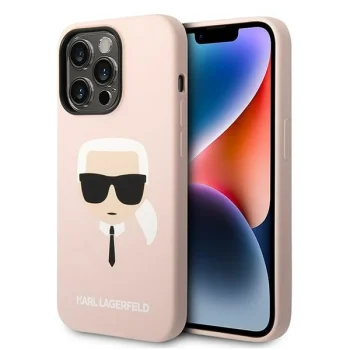 Karl Lagerfeld Silicone Karl's Head iPhone 14 Pro MagSafe dėklas, šviesiai rožinis
