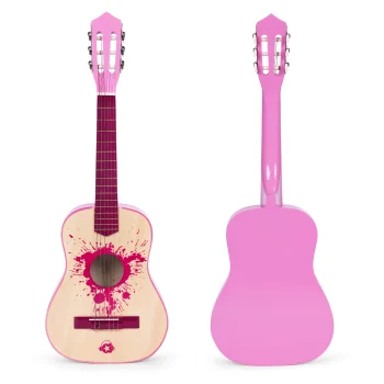 ECOTOYS didelė medinė gitara vaikams, 6 stygų, rožinė