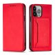 Magnet Card Case for iPhone 13 Pro Max Wallet Stand Cover Red