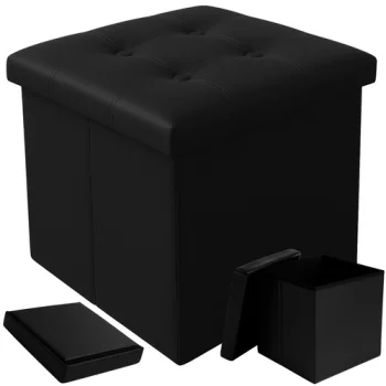 Ruhhy Folding Pouf with Storage, 38x38x38 cm, Black