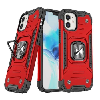 Wozinsky Ring Armor dėklas telefonui iPhone 14 Plus su žiedo laikikliu ir stovo funkcija, raudonas