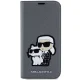 Karl Lagerfeld iPhone 14 knygutės tipo dėklas Saffiano Karl & Choupette, sidabrinis