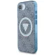 Guess IML Metal Glitter 4G Circle Triangle MagSafe dėklas iPhone 16e, mėlynas