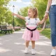Vaikiški saugos diržai su spiraliniu pavadėliu ir apyranke, pilka ir rožinė