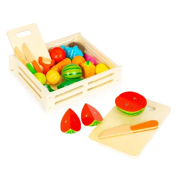 Wooden Play Food Cutting Set with Crate, 17-Piece Kitchen Toy