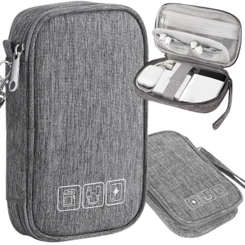 Kelioninis laidų ir įkroviklių dėklas-organizatorius 19x13x4cm, pilkas