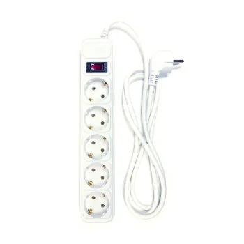 Extension cord 1.8m, 5 sockets, with switch, white