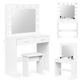 ModernHome CHDT03 kosmetinis staliukas su LED veidrodžiu ir kėdute, baltas
