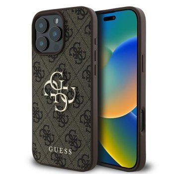 Guess dėklas iPhone 16 Pro telefonui 4G Big Logo, rudas