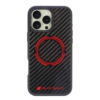 Audi Carbon Fiber Sport Red Circle MagSafe dėklas iPhone 16 Pro Max, juodas