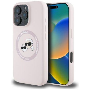 Karl Lagerfeld Silicone Double Heads MagSafe dėklas iPhone 16 Pro Max, rožinis