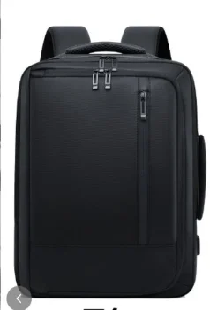 Black travel backpack with USB and laptop compartment, 19 l