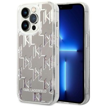 Karl Lagerfeld Liquid Glitter Monogram dėklas, skirtas iPhone 14 Pro, sidabrinis