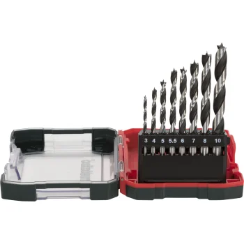 Metabo SP wood drill bit set, 8 pieces, 3–10 mm, in plastic case