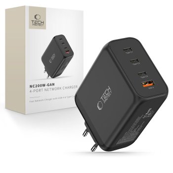 Sieninis įkroviklis Tech-Protect NC200W-GaN, 4 prievadai, 200W, juodas