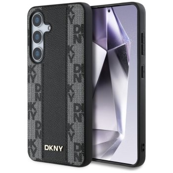 DKNY Leather Checkered Pattern MagSafe dėklas, skirtas Samsung Galaxy S25, juodas